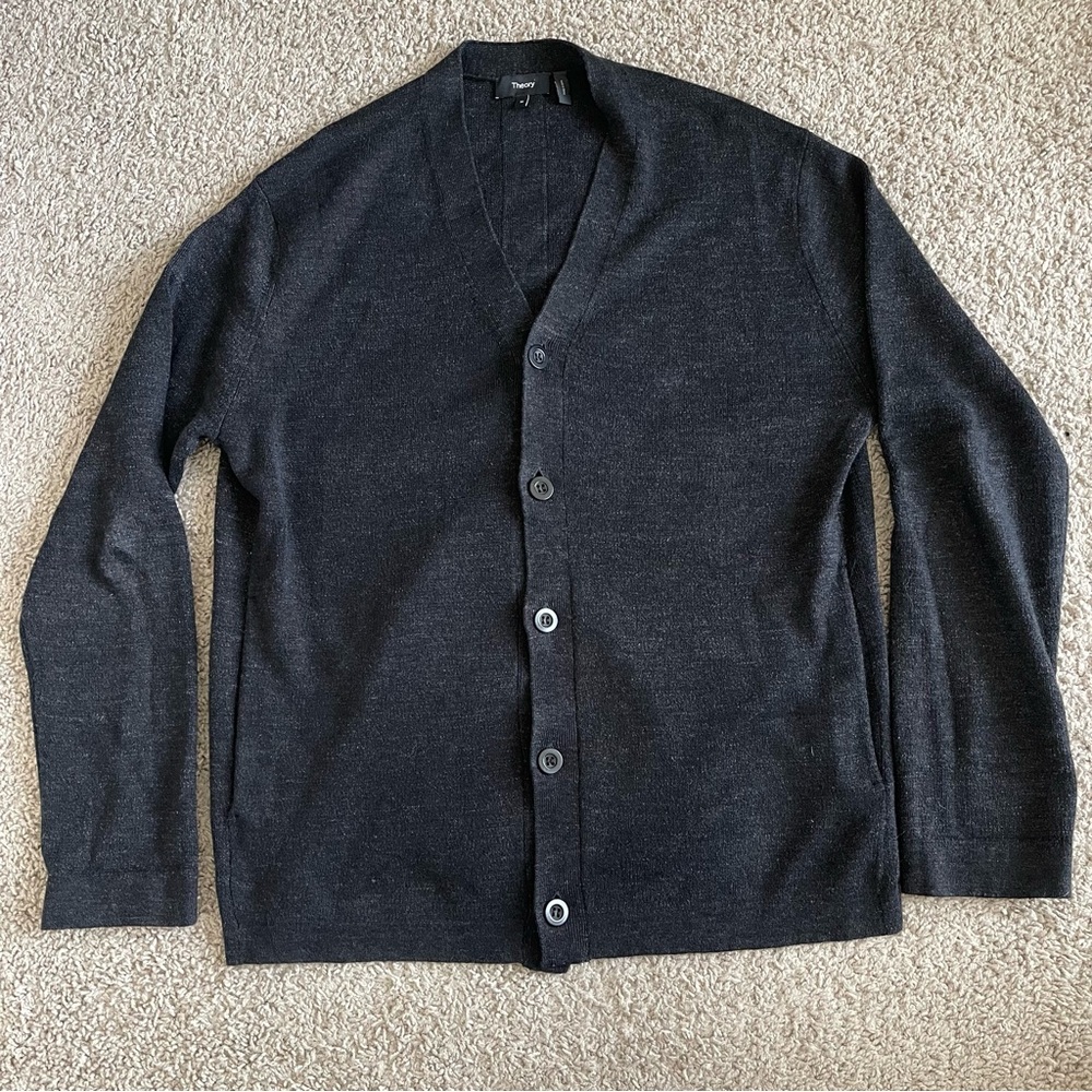 Theory Button Front Linen / Cotton / Nylon Cardigan